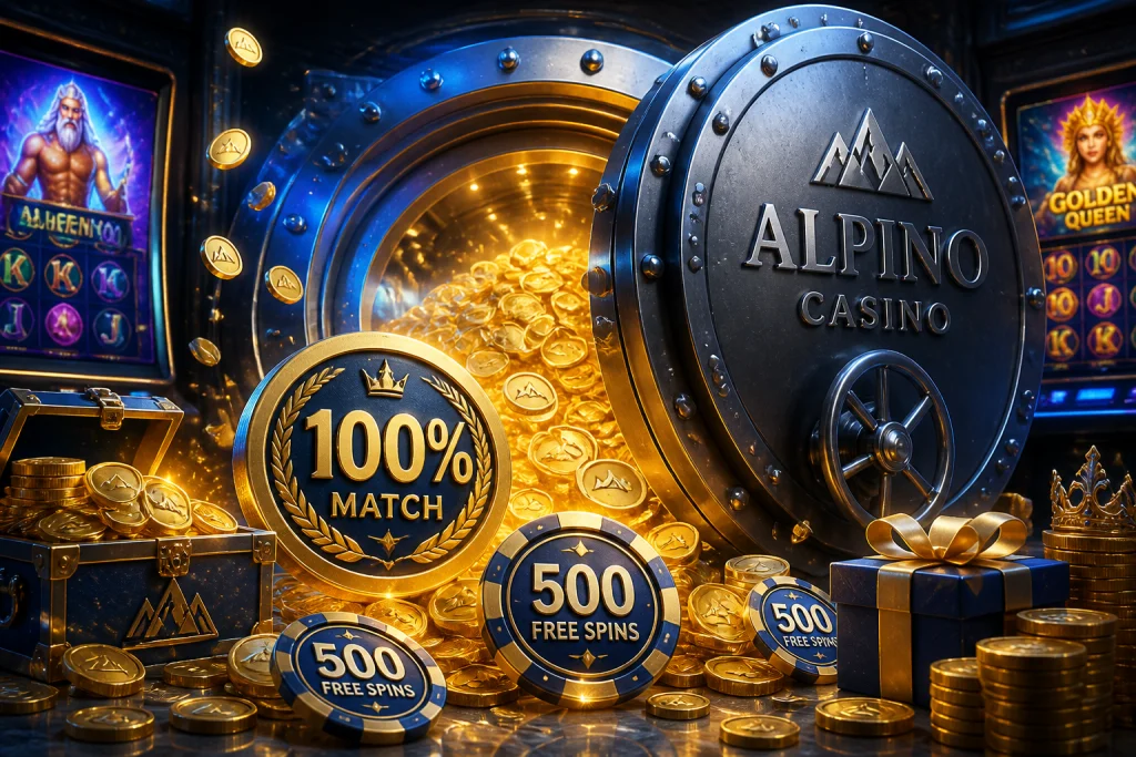 Caveau Alpino Casino che si apre su monete d’oro e gettoni dei giri gratis di benvenuto